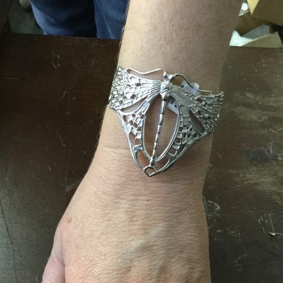 Sterling Silver Art Deco Dragonfly Cuff Bracelet - Picture 6 of 6